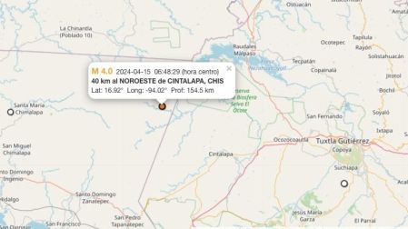 Temblor hoy 15 de abril de 2024 en Cintalapa, Chiapas
