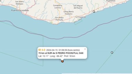 Sismo hoy 15 de abril de 2024 en Pochutla, Oaxaca