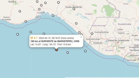 Temblor hoy 15 de abril de 2024 en Mapastepec, Chiapas