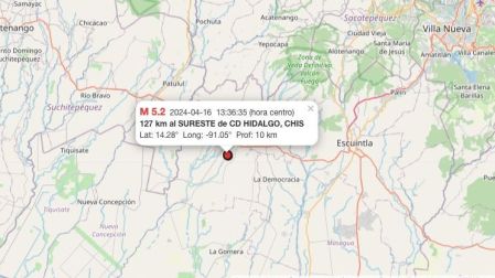 Temblor hoy 16 de abril de 2024 en Ciudad Hidalgo, Chiapas