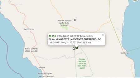 Temblor hoy 16 de abril de 2024 en Vicente Guerrero, Baja California