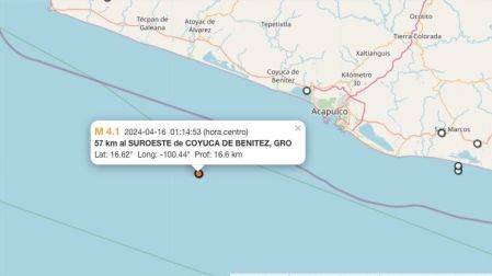 Sismo hoy 16 de abril de 2024 en Coyuca de Benítez, Guerrero