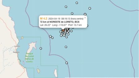 Cuarto sismo hoy 19 de abril de 2024 en Loreto, Baja California Sur
