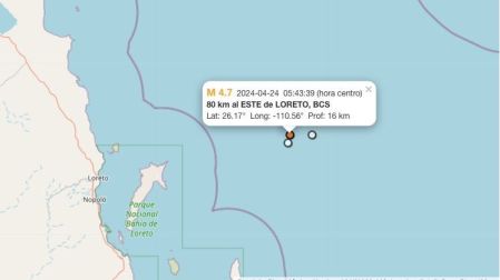 Sismo hoy 24 de abril de 2024 en Loreto, Baja California Sur