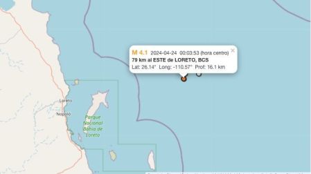 Sismo hoy 24 de abril de 2024 en Loreto, Baja California Sur