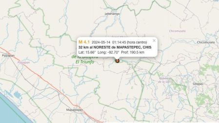 Temblor hoy 14 de mayo de 2024 en Mapastepec, Chiapas