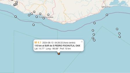 Temblor hoy 13 de junio de 2024 en San Pedro Pochutla, Oaxaca