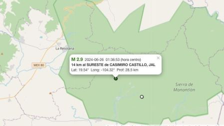 Sismo hoy 26 de junio de 2024 en Casimiro Castillo, Jalisco
