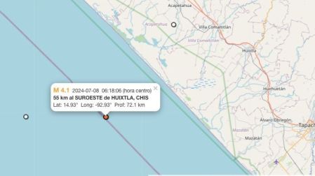Temblor hoy 8 de julio de 2024 en Huixtla, Chiapas