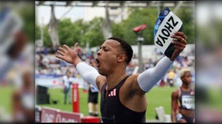 Sasha Zhoya tras ganar el Diamond París. (Reuters)