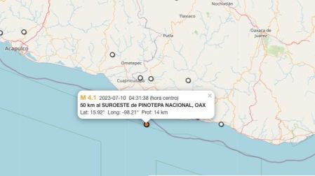 Mapa sismo hoy 10 de julio de 2023 en Pinotepa Nacional, Oaxaca