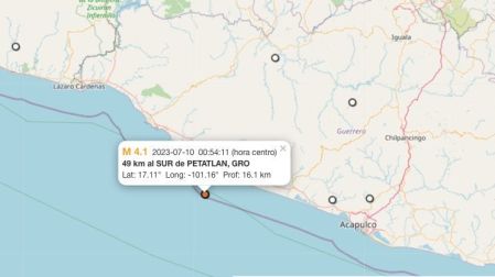 Mapa sismo hoy 10 de julio de 2023 en Petatlán, Guerrero