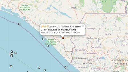 Mapa sismo hoy 19 de julio de 2023 en Huixtla, Chiapas