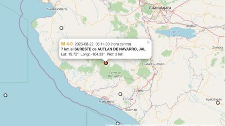 Mapa sismo hoy 22 de agosto de 2023 en Autlán, Jalisco