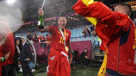 Jenni Hermoso festejando la obtención del Mundial Femenil 2023
