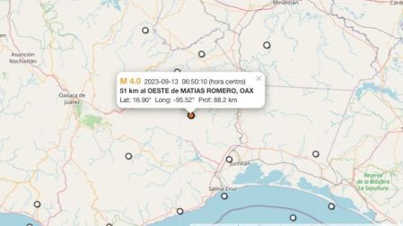 Mapa sismo hoy 13 de septiembre de 2023 en Matías Romero, Oaxaca