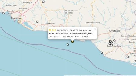 Mapa sismo hoy 13 de septiembre de 2023 en San Marcos, Guerrero