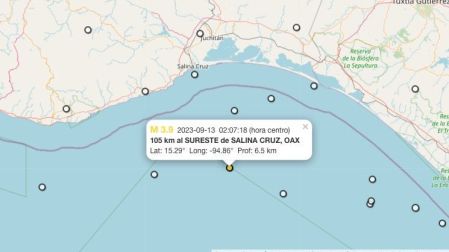 Mapa sismo hoy 13 de septiembre de 2023 en Salina Cruz, Oaxaca