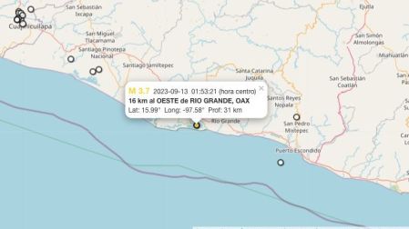 Mapa sismo hoy 13 de septiembre de 2023 en Río Grande, Oaxaca