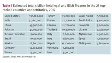 Top 25 de países con mayor cantidad de armas en el mundo (Foto: Small Arms Survey)