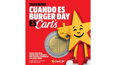 Promoción de Carl's Jr. para el Día de la Hamburguesa 2026 en CDMX.