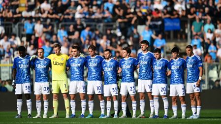 Jugadores del Como 1907, previo a un partido