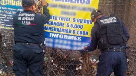 El operativo es para retirar lonas, espectaculares y anuncios que promueven la venta ilegal de terrenos.