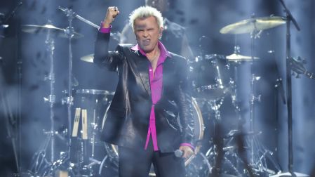 English singer Billy Idol performs on stage during the American Music Awards at the MGM Grand Garden Arena in Las Vegas, Nevada on May 25, 2026. (Photo by VALERIE MACON / AFP)