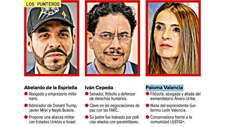 Abelardo de la Espriella, Iván Cepeda y Paloma Valencia, candidatos a la presidencia de Colombia.