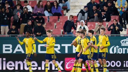 Jugadores de la Selección de Suecia durante un partido contra México