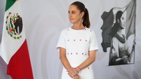 Claudia Sheinbaum, durante su conferencia desde el municipio veracruzano de Coatzacoalcos.