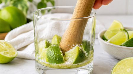 Con ayuda de un mortero, machaca suavemente los limones