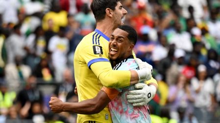 Youri Tielemans y Thibaut Courtois celebran el regreso de los Diablos Rojos.