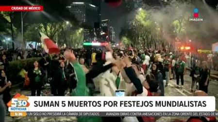La Secretaría de Salud de la #CDMX confirmó una quinta muerte relacionada con los festejos por la copa de futbol, se trata de un hombre de 35 años que había ido al Zócalo para ver el partido inaugural de México contra Sudáfrica.

#NoticiasImagen #ImagenNoticias530 

Visita nuestro sitio web: http://www.imagentv.com

No te pierdas Imagen Noticias 5:30 con Marlene Stahl, Nuria Gil y Adriana Treviño de lunes a viernes por Imagen Televisión.

TikTok 5:30: https://www.tiktok.com/@imagennoticias530 
TikTok Noticias: https://www.tiktok.com/@imagennoticias

Instagram 5:30: https://www.instagram.com/imagennoticias530 
Instagram Noticias: https://www.instagram.com/imagentvnoticias/

X 5:30: https://x.com/imagen530 
X Noticias: https://twitter.com/ImagenNoticias_
X Televisión: https://twitter.com/ImagenTVMex
 
Facebook Noticias: https://www.facebook.com/ImagenTVNoticias
 
Aquí encontrarás la mejor información nacional e internacional de Imagen Noticias con Francisco Zea, Nacho Lozano, Crystal Mendivil, Enrique Sánchez y Paola Rojas.