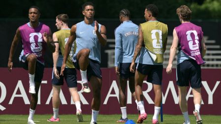 Jude Bellingham, en el entrenamiento de los ingleses en el Swope Soccer Village de Kansas City.
