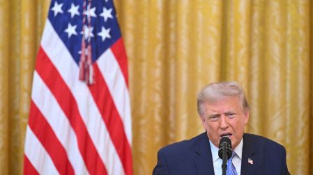 US President Donald Trump addresses the nation from the East Room of the White House in Washington, DC on July 16, 2026. SAUL LOEB/Pool via REUTERS
