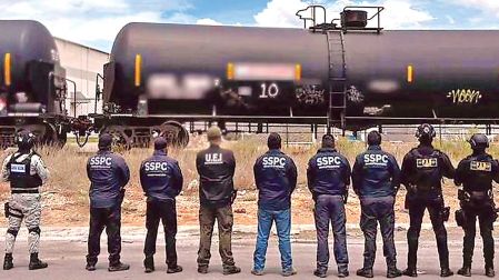 Tren con huachicol custodiados por la SSPC en 2025.