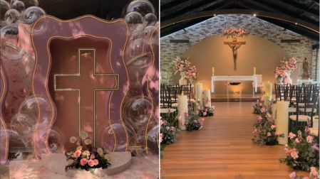 La influencer apostó por una elegante decoración en tonos blanco, rosa y dorado para la celebración.