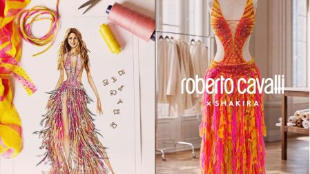 La cantante colombiana brilló con un diseño exclusivo de Roberto Cavalli cubierto por miles de cristales Swarovski.