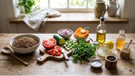 Ensalada de lentejas con vinagreta de aceite de oliva