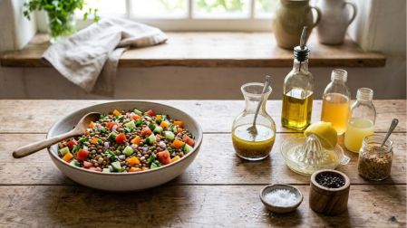 Ensalada de lentejas con vinagreta de aceite de oliva