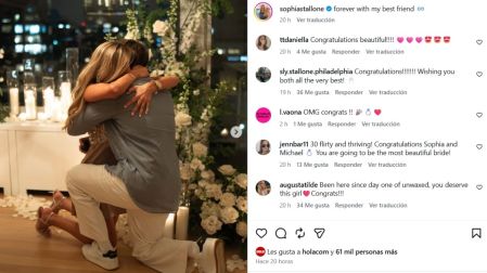 Hija de Sylvester Stallone recibe deslumbrante anillo de compromiso
