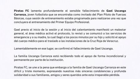 Piratas FC lamentó el deceso del joven futbolista