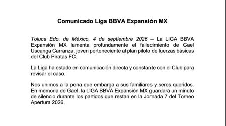 La Liga Expansión lamentó el deceso e informó que guardará un minuto de silencio en todos los partidos de la Jornada 7