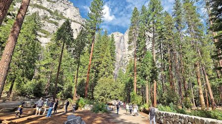 Personas realizando senderismo en el Parque Nacional Yosemite.