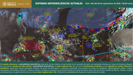 Estas condiciones meteorológicas se deben al monzón mexicano, inestabilidad atmosférica sobre el noroeste del territorio nacional.