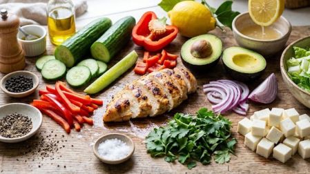 Ensalada de pepino y pollo para una cena ligera