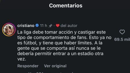 Cristiano Ronaldo expresó su molestia vía redes sociales