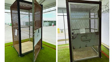 Esta fotografía proviene originalmente de una agencia gubernamental de los Estados Unidos, específicamente de la Oficina del Inspector General (OIG) del Departamento de Seguridad Nacional (DHS). [1] Los inspectores federales tomaron estas fotos durante una fiscalización sorpresa al centro de detención y las incluyeron en su informe oficial de investigación de 33 páginas. Al tratarse de un documento público del gobierno estadounidense, la imagen fue difundida y publicada en páginas web de las principales cadenas de noticias internacionales, tales como: [3, 4] * NBC News (quienes reportaron los hallazgos en exclusiva por primera vez)* CNN / CNN en Español* BBC News / BBC Mundo* Aristegui Noticias* Telemundo y Univision [1, 3, 4, 5, 6, 7, 8, 9] Si necesitas profundizar en este tema, dime si te gustaría saber cuándo se publicó este informe o qué otras irregularidades encontraron los inspectores dentro de este establecimiento.[1] [https://acento.com.do](https://acento.com.do/bbc-news-mundo/las-jaulas-en-las-que-eran-encerrados-los-migrantes-en-el-alcatraz-de-los-caimanes-de-florida-9753086.html)[2] [https://www.kold.com](https://www.kold.com/2026/09/14/alligator-alcatraz-detainees-were-held-small-metal-cages-federal-report-says/)[3] [https://www.bbc.com](https://www.bbc.com/news/articles/cqrk37rrpk23o)[4] [https://www.nbcnews.com](https://www.nbcnews.com/politics/national-security/dhs-watchdog-immigrants-held-outdoor-cages-size-phone-booths-alligator-rcna593917)[5] [https://www.kcra.com](https://www.kcra.com/article/alligator-alcatraz-watchdog-metal-cages/73722382)[6] [https://cnnespanol.cnn.com](https://cnnespanol.cnn.com/2026/09/14/eeuu/alligator-alcatraz-detenidos-jaulas-metal-trax)[7] [https://www.cnn.com](https://www.cnn.com/2026/09/14/politics/alligator-alcatraz-trump-immigrants)[8] [https://aristeguinoticias.com](https://aristeguinoticias.com/1409/mundo/reporte-oficial-constata-uso-de-jaulas-y-otros-abusos-a-inmigrantes
