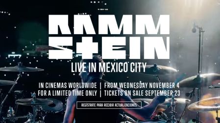 Imagen promocional de Rammstein Live in Mexico City, película grabada durante los conciertos de la banda en México.